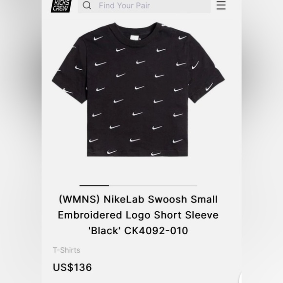 NikeLab Womans Swoosh All Over Print Shirt Medium Cropped Streetwear Y2K Sz M - Picture 2 of 7